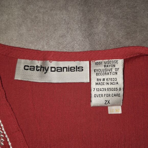 Cathy Daniels 2X Womens Embroidered Red And White Top Blouse - Picture 9 of 12